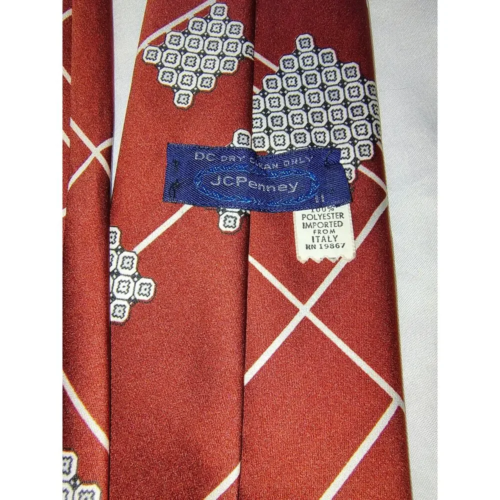 Vintage JC Penney Maroon Diamond Grid Polyester Necktie Italy